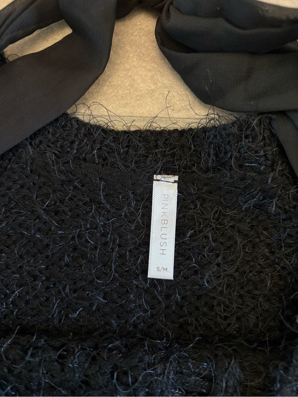PinkBlush Maternity Black Textured Fuzzy Knit Sweater Top - Tie Back - Size S/M - Picture 5 of 8